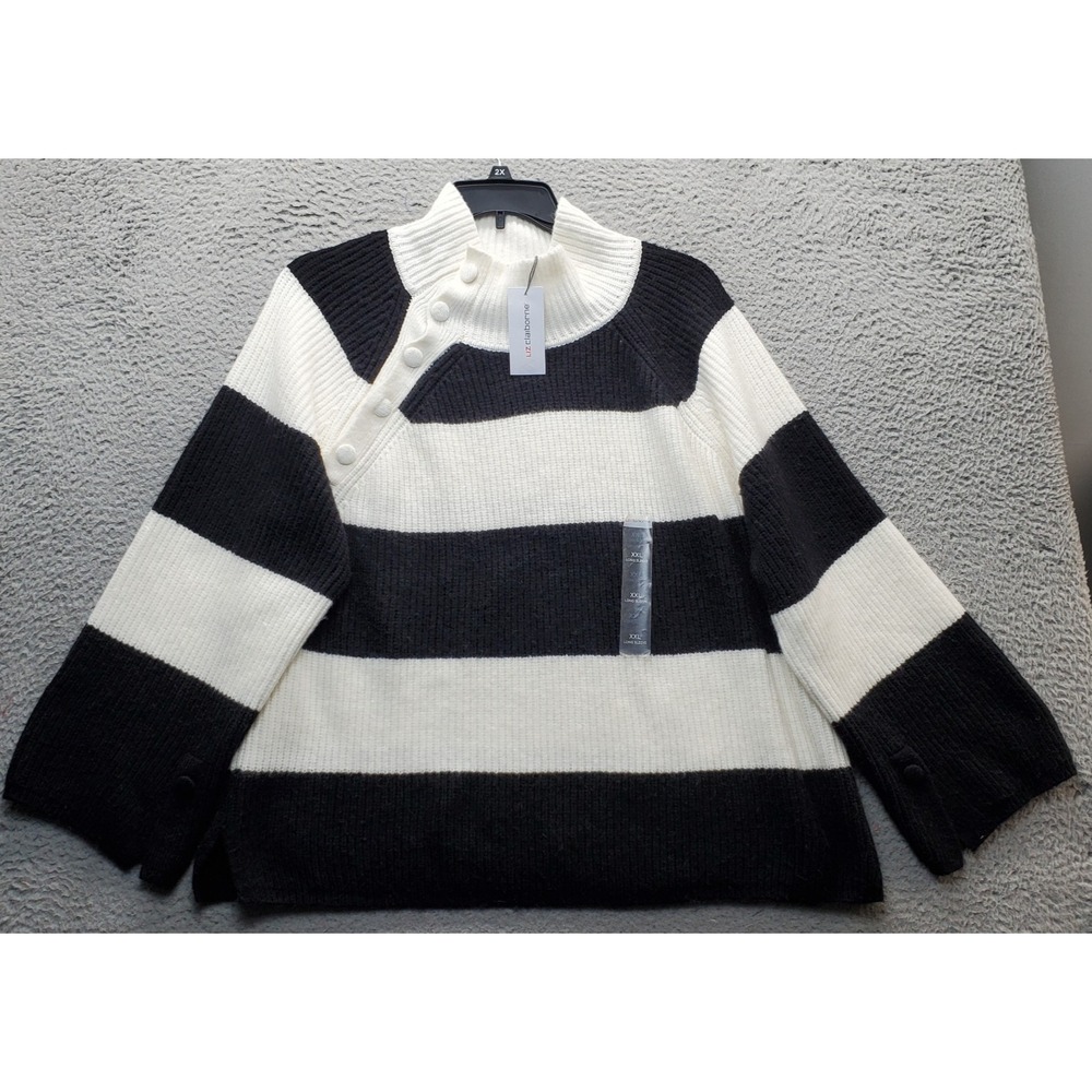 Liz Claiborne Sweater Womens XXL Multi‎ Knit Long Sleeve Asymmetrical 1/4 Button